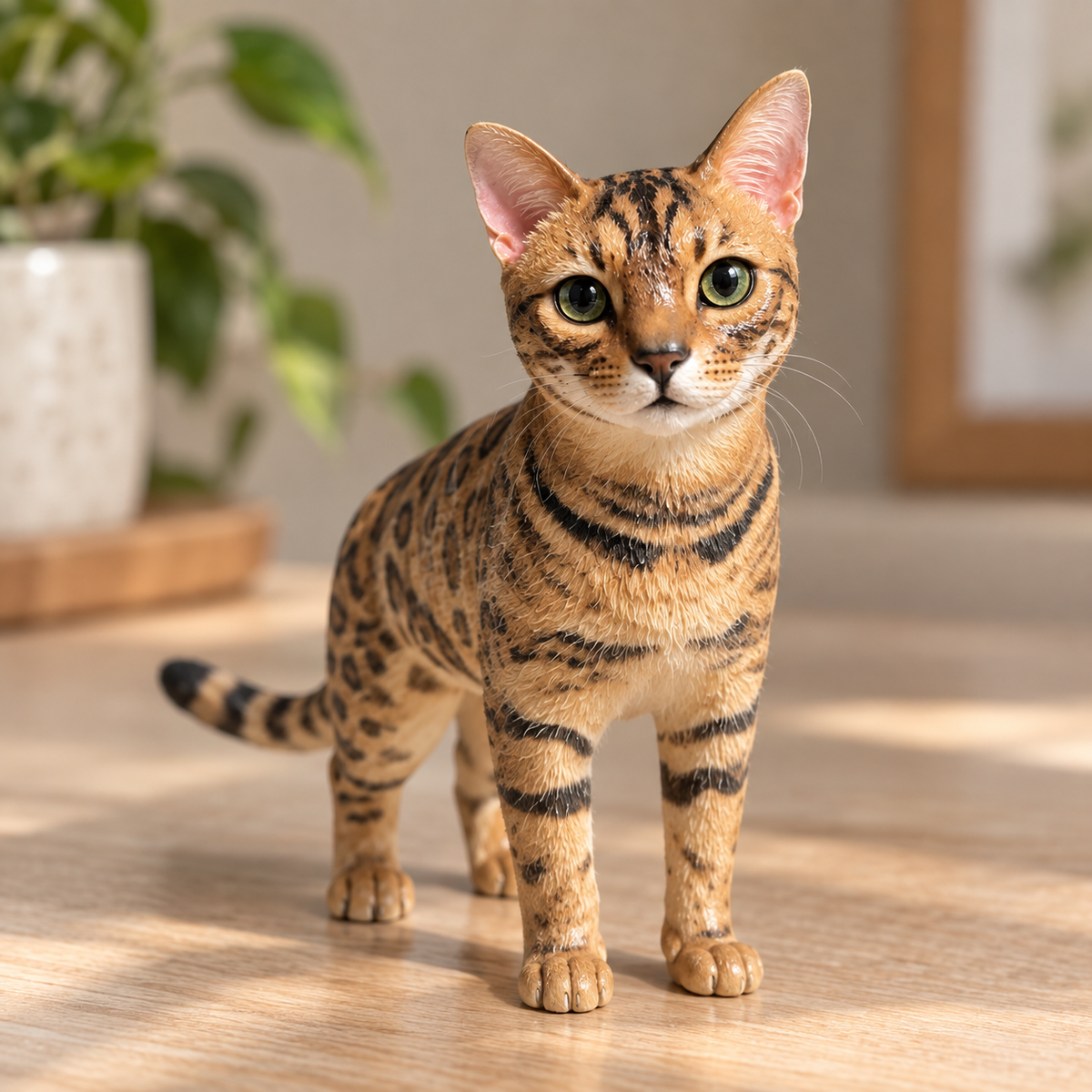 Hand-painted printed pet figure, front view on its base