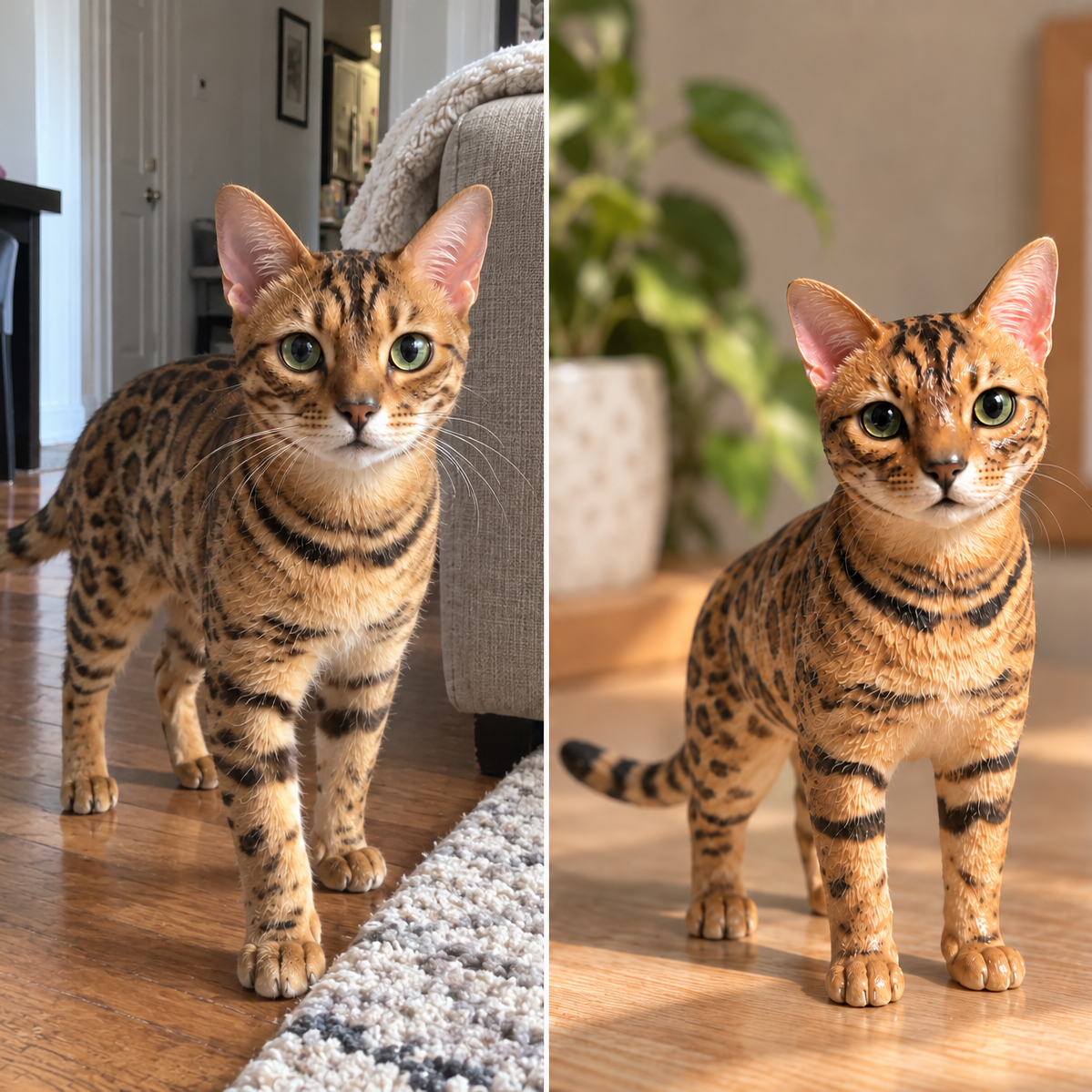 Hand-painted printed pet figure, the pet's reference photo next to the figure