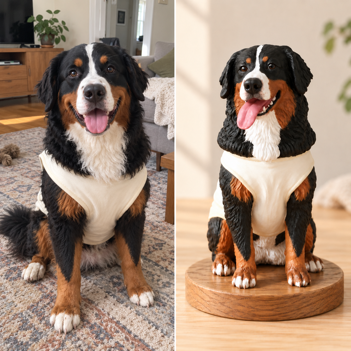 Hand-painted printed pet figure, the pet's reference photo next to the figure