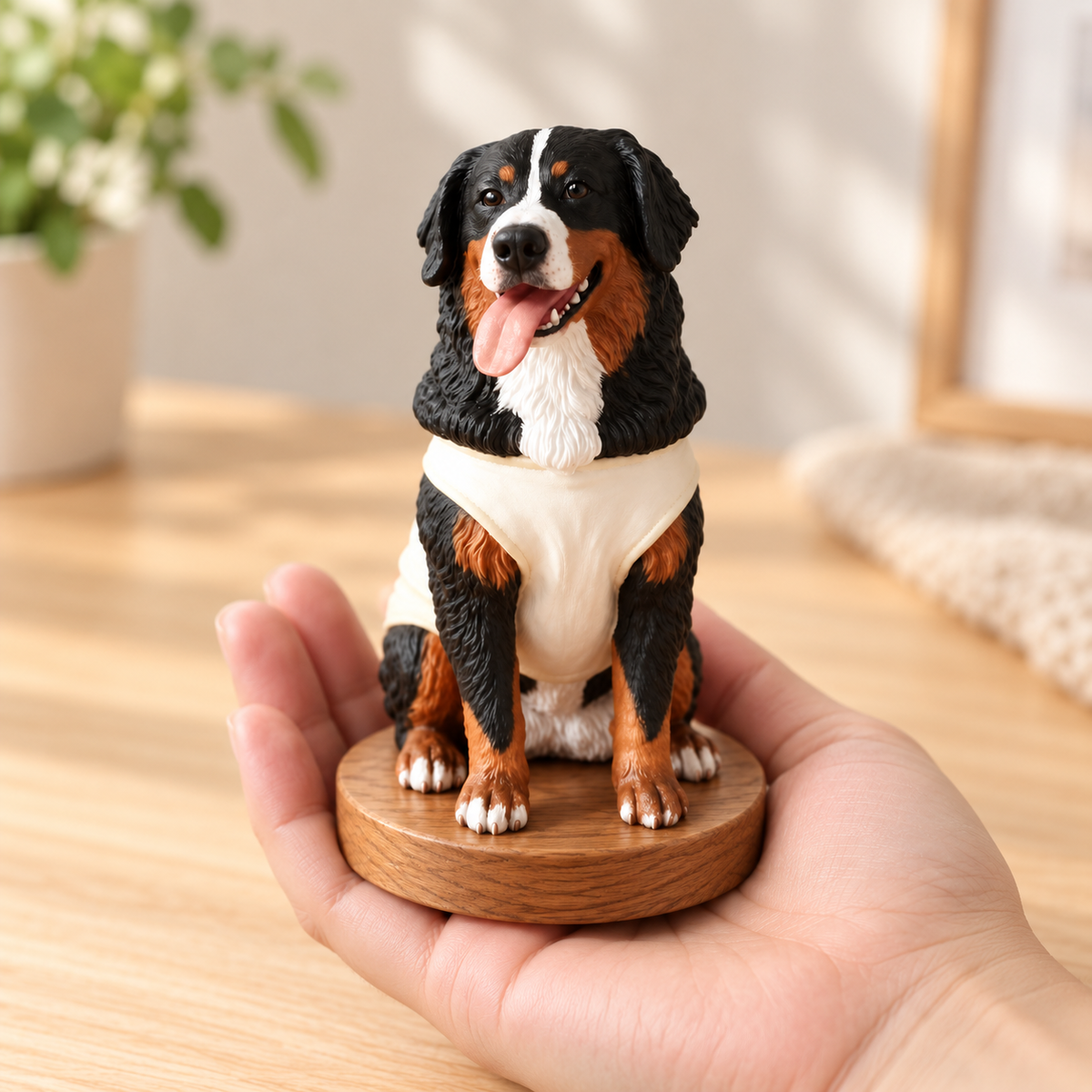 Hand-painted printed pet figure, held in one hand for scale