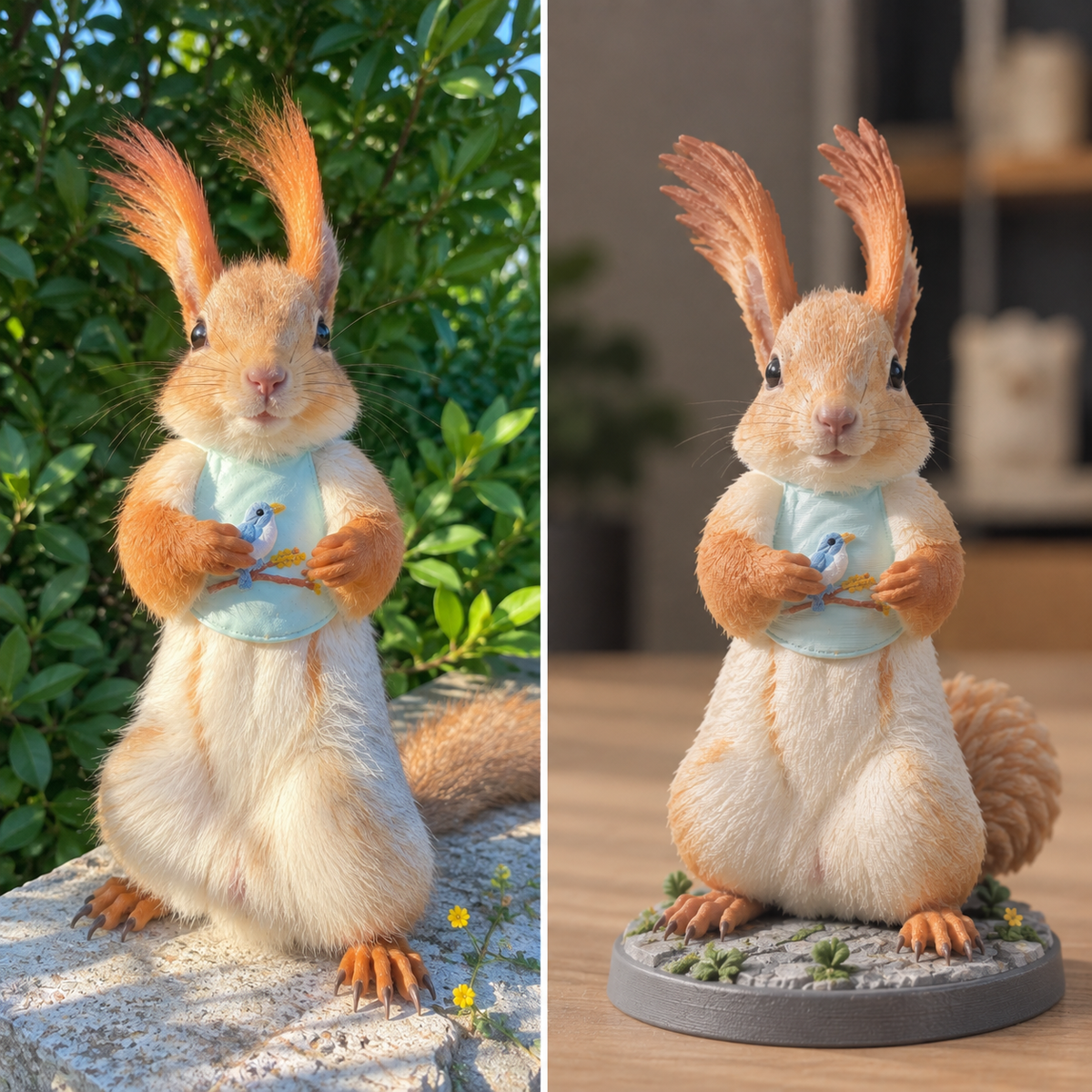 Hand-painted printed pet figure, the pet's reference photo next to the figure