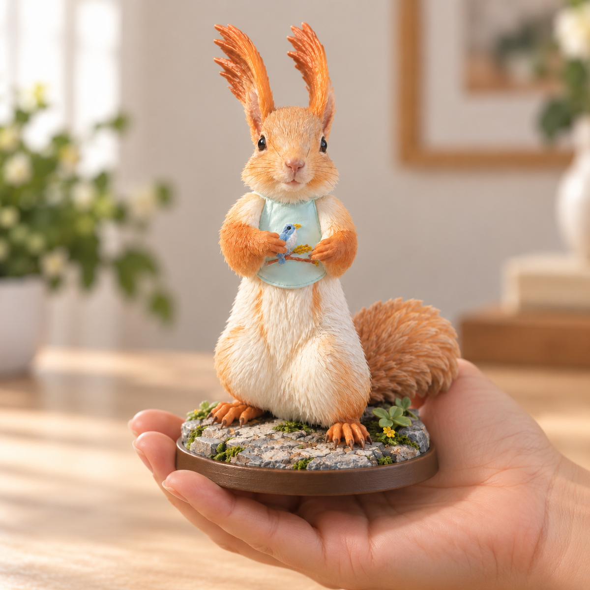 Hand-painted printed pet figure, held in one hand for scale