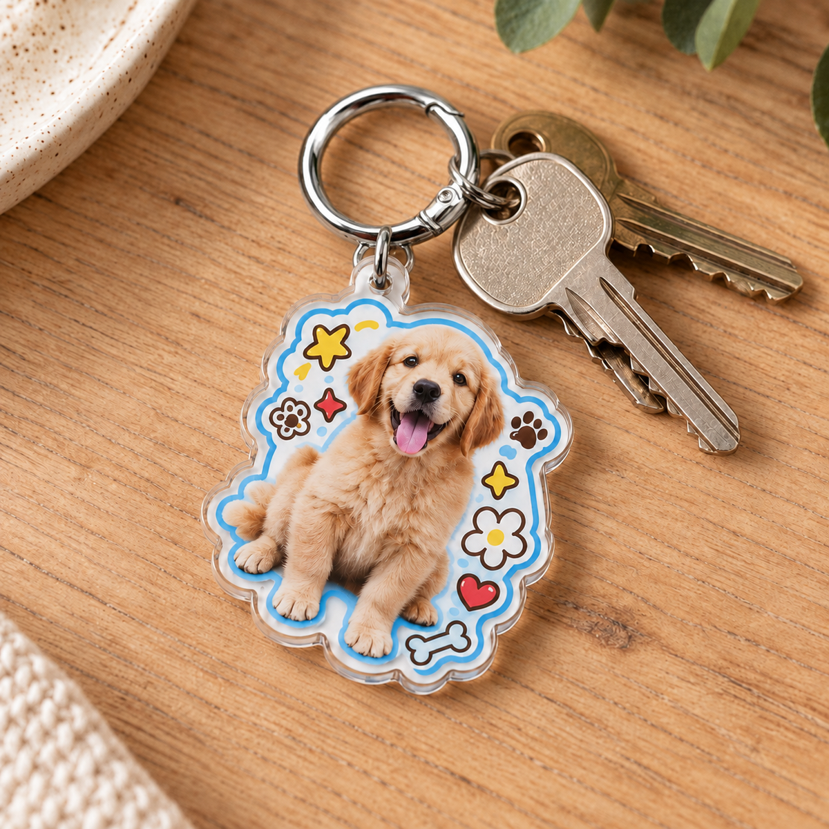 Acrylic Pet Photo Keychain — on its spring-gate ring with house keys