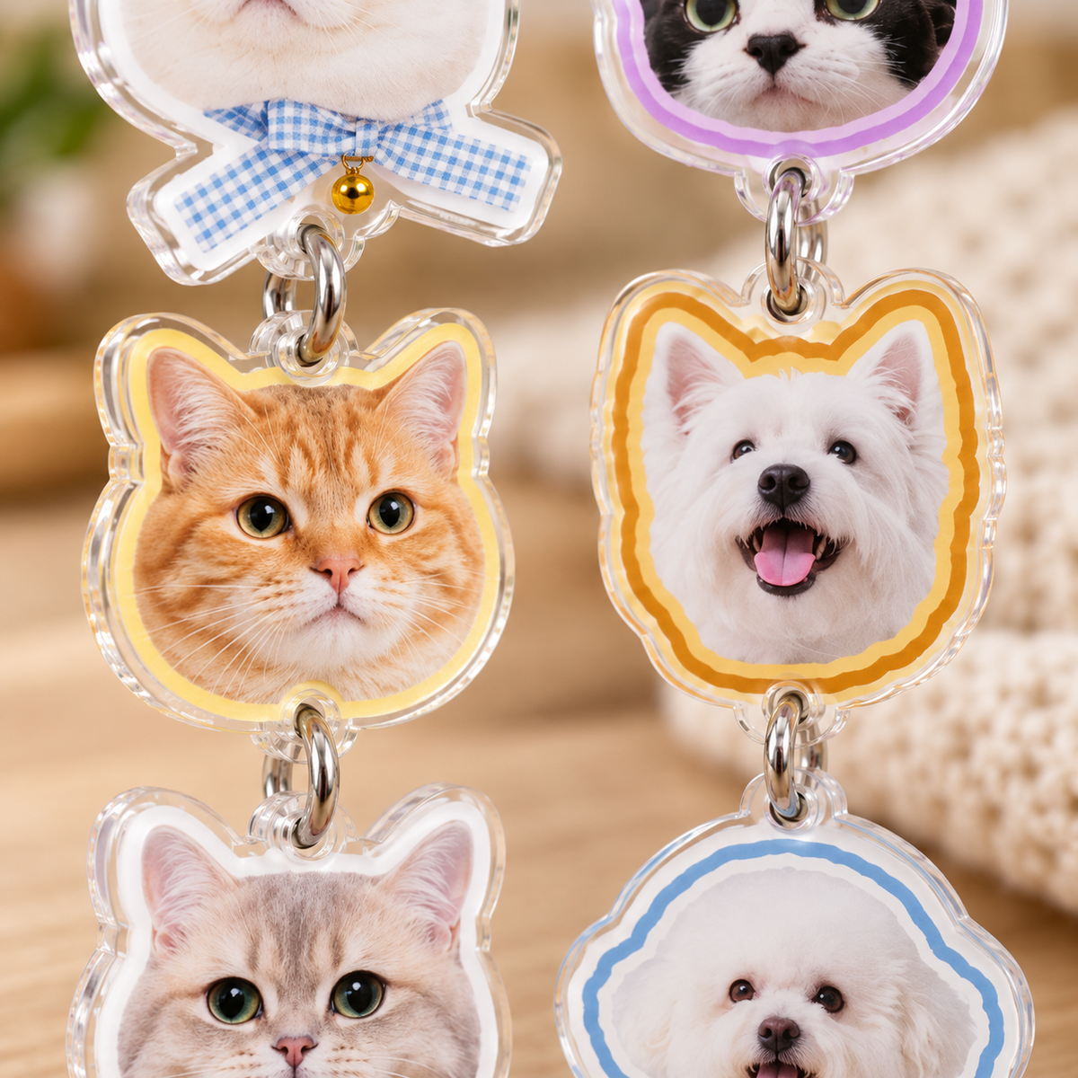 Multi-Pet Head Charm Keychain — close-up of the charms