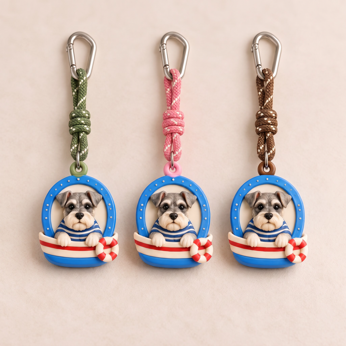 Playful Pet Portrait Keychain — three cord colors