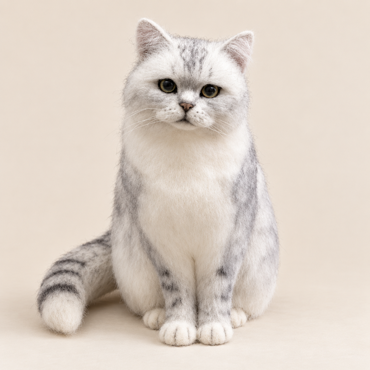 A felted portrait of a cat
