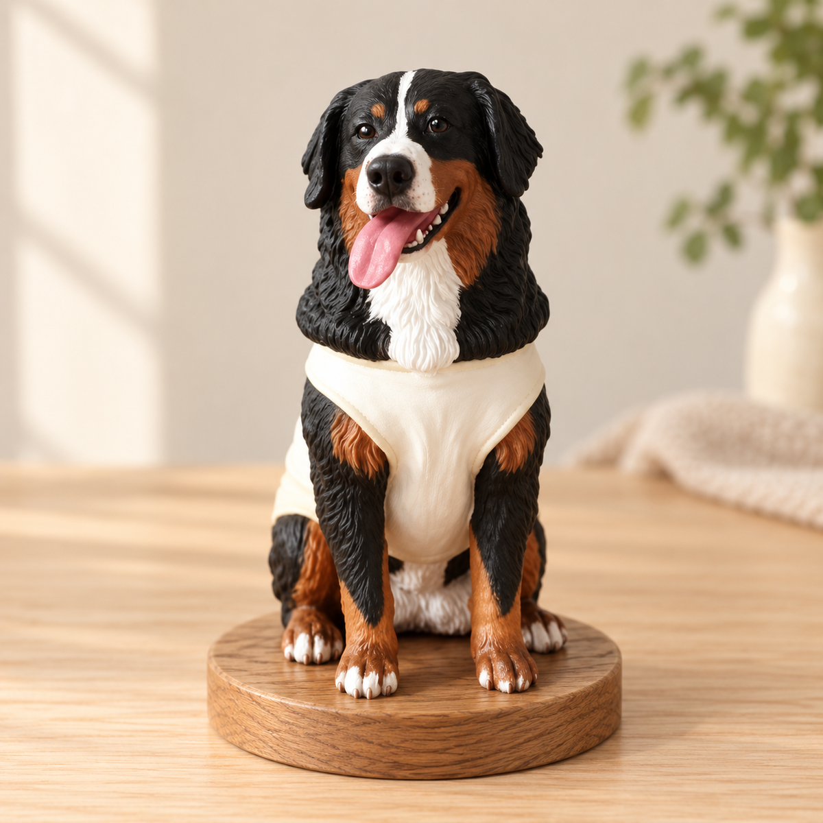 Printed dog figure on an oak base