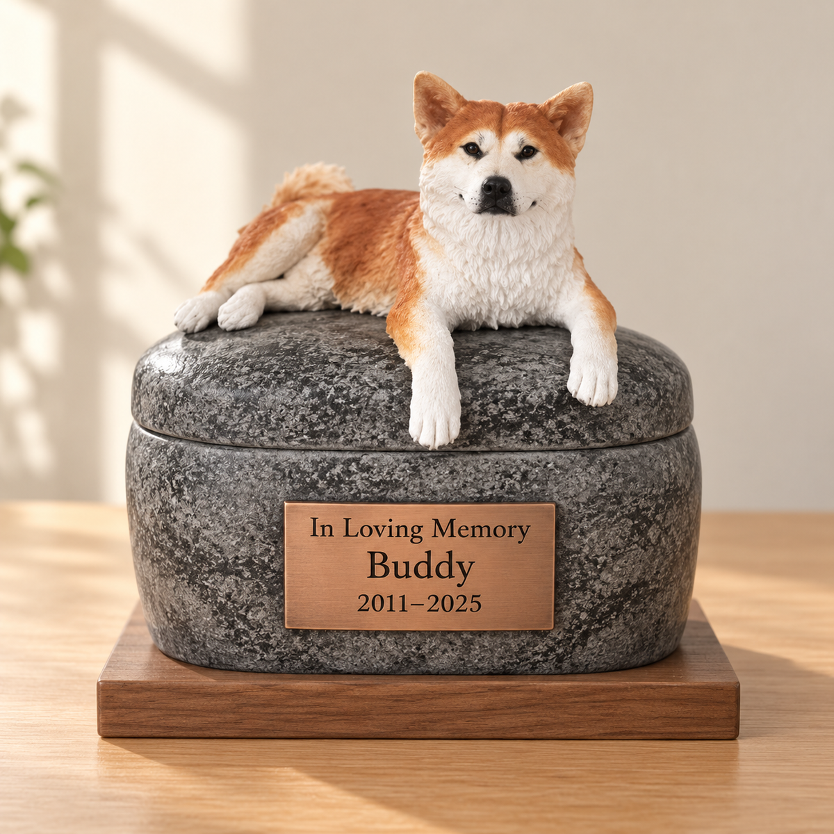 Pet figure keepsake urn, front view